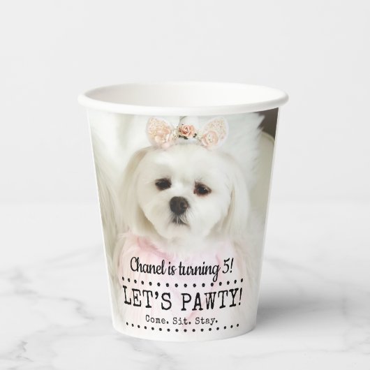 Laten we Pawty Foto Pet Birthday Party bekijken Papieren Bekers (Voorkant)