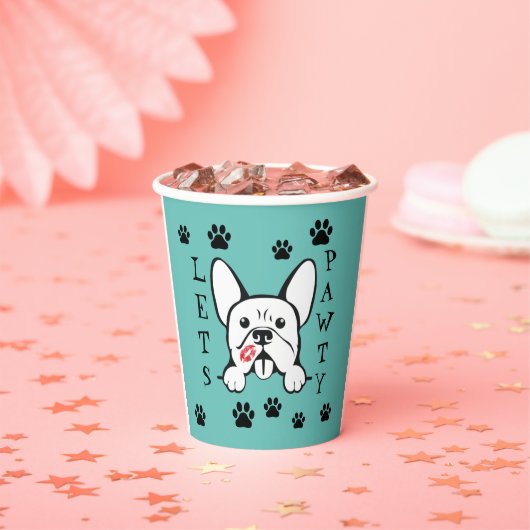 Laten we Pawty French Bulldog Paper Party Cups Papieren Bekers (Insitu)