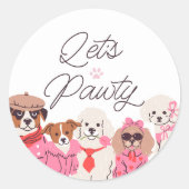 Laten we Pawty Girls Roze Puppy Verjaardag Ronde Sticker (Voorkant)