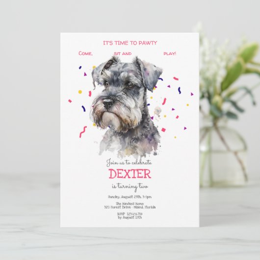 Laten we pawty, hond's verjaardagsfeestje kaart (Staand voorkant)