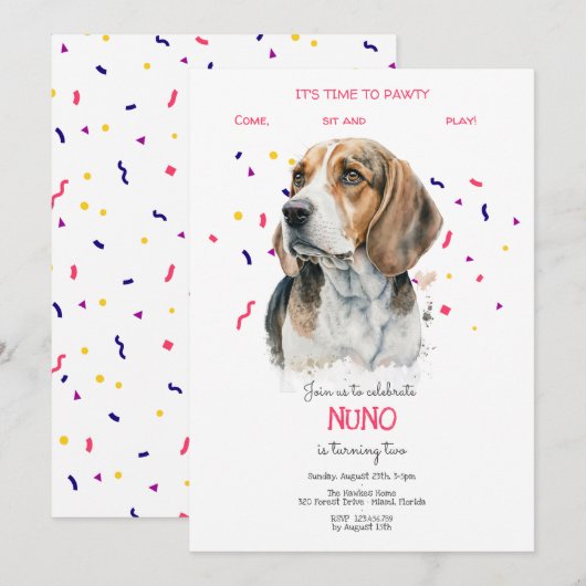 Laten we pawty, hond's verjaardagsfeestje kaart (Voorkant / Achterkant)