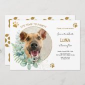 Laten we pawty, hond's verjaardagsfeestje kaart (Voorkant / Achterkant)