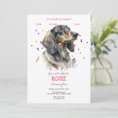 Laten we pawty, hond's verjaardagsfeestje kaart (Staand voorkant)