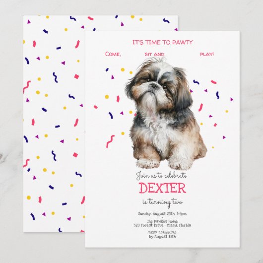 Laten we pawty, hond's verjaardagsfeestje kaart (Voorkant / Achterkant)