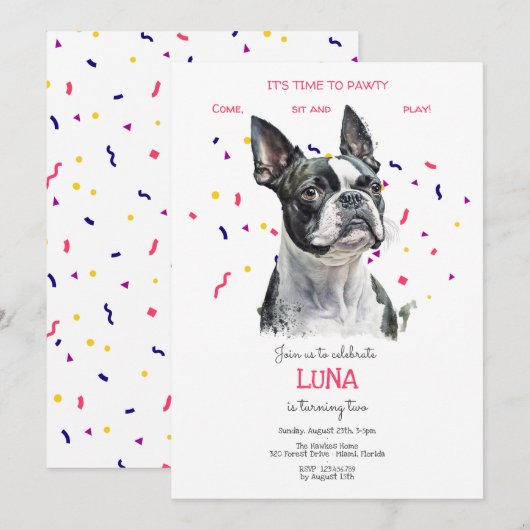 Laten we pawty, hond's verjaardagsfeestje kaart (Voorkant / Achterkant)