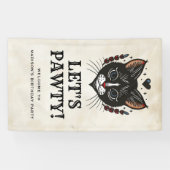Laten we Pawty Kitten Cat Rockabilly Verjaardag We Spandoek (Horizontaal)