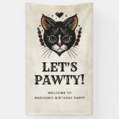 Laten we Pawty Kitten Cat Rockabilly Verjaardag We Spandoek (Verticaal)