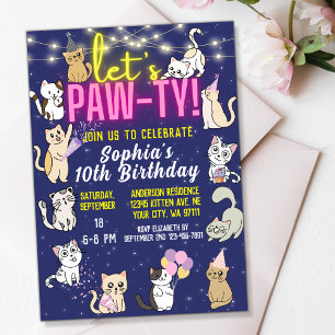 Laten we Pawty Neon Pink Glow Schattigee Kittens C Kaart