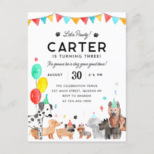 Laten we Pawty Party Dier Kinder Puppy Dog Verjaar Briefkaart