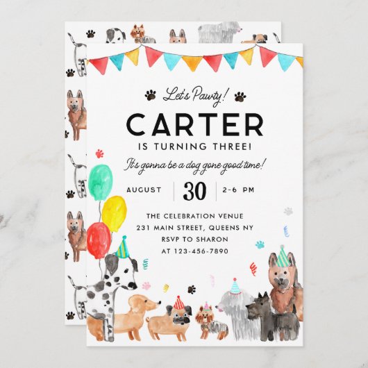 Laten we Pawty Party Dier Kinder Puppy Dog Verjaar Kaart (Voorkant / Achterkant)