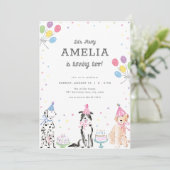 Laten we Pawty Pastel Puppy Dog Verjaardag Uitnodi Kaart (Staand voorkant)