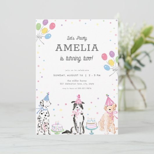 Laten we Pawty Pastel Puppy Dog Verjaardag Uitnodi Kaart (Staand voorkant)