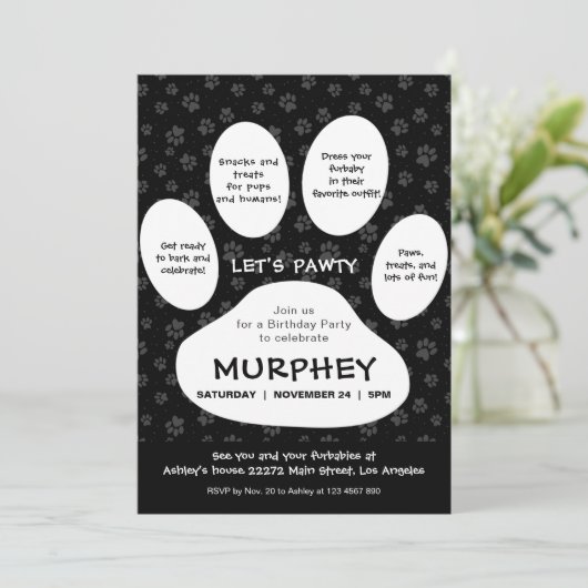 Laten we Pawty, Paw Print Kaart (Staand voorkant)