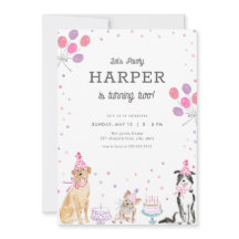 Laten we Pawty Pink Girl Dog Verjaardag Uitnodigin