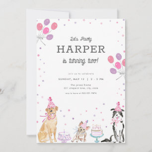 Laten we Pawty Pink Girl Dog Verjaardag Uitnodigin Kaart