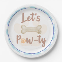 Laten we Pawty Puppy Dog Birthday Paper Borden Blu