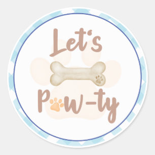 Laten we Pawty Puppy Dog Birthday Sticker Blue Pse