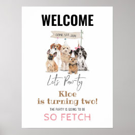 Laten we Pawty Puppy Dog Meisje Verjaardag Welkoms Poster