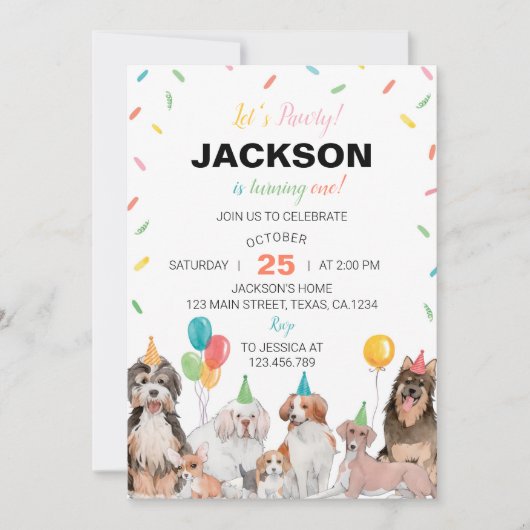 Laten we Pawty Puppy Dog Verjaardag uitnodiging (Voorkant)