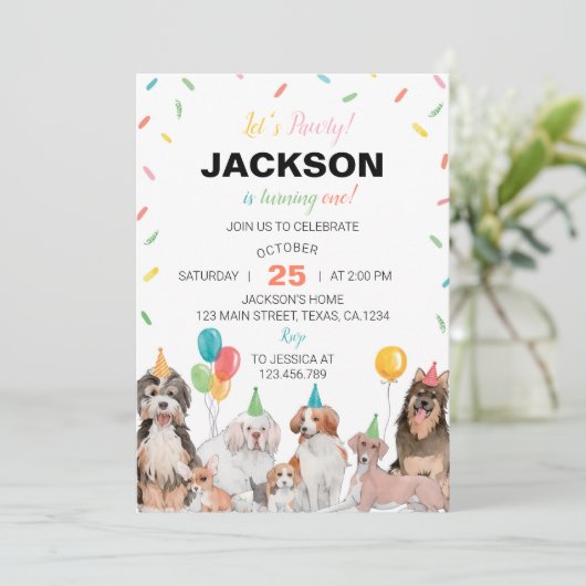 Laten we Pawty Puppy Dog Verjaardag uitnodiging (Staand voorkant)