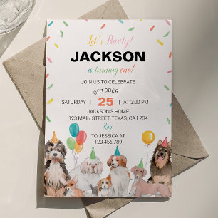 Laten we Pawty Puppy Dog Verjaardag uitnodiging