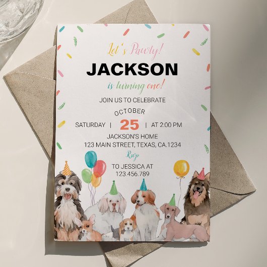 Laten we Pawty Puppy Dog Verjaardag uitnodiging