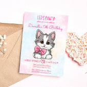 Laten we pawty roze schattig kitten kat verjaardag kaart