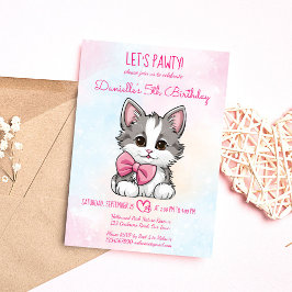Laten we pawty roze schattig kitten kat verjaardag kaart