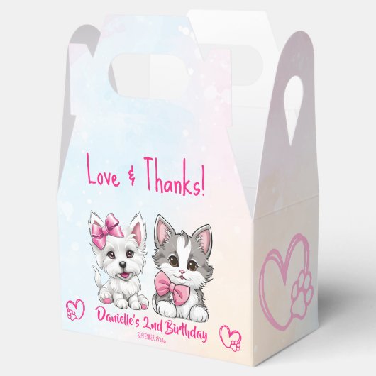 Laten we pawty roze schattig puppy en kat verjaard bedankdoosjes (Geopend)