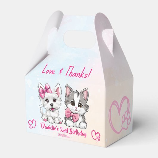 Laten we pawty roze schattig puppy en kat verjaard bedankdoosjes (Voorkant Zijde)