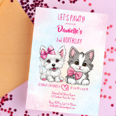 Laten we pawty roze schattig puppy en kat verjaard kaart