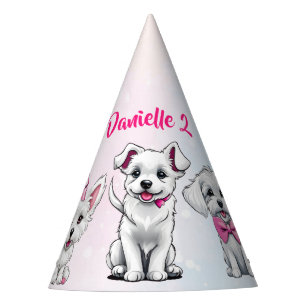 Laten we pawty roze schattige puppies birthday ged feesthoedjes