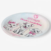 Laten we pawty roze schattige puppies birthday ged papieren bordje (Gekanteld)