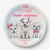 Laten we pawty roze schattige puppies birthday ged papieren bordje (Voorkant)