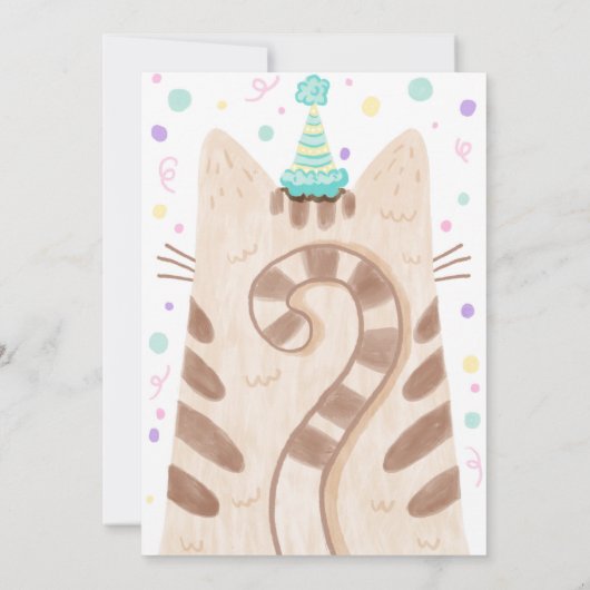 Laten we Pawty Schattigee Kitty Cat Face verjaarda Kaart (Achterkant)