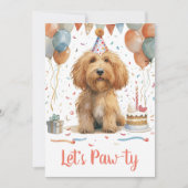 Laten we Pawty verjaardag Goldendoodle hond Kaart (Voorkant)