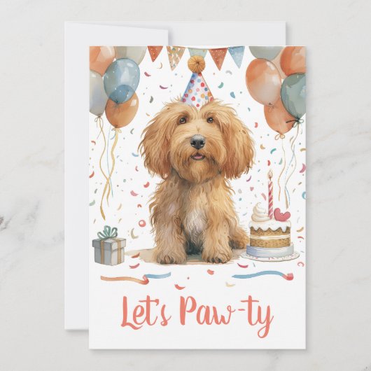 Laten we Pawty verjaardag Goldendoodle hond Kaart (Voorkant)