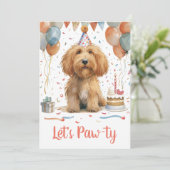Laten we Pawty verjaardag Goldendoodle hond Kaart (Staand voorkant)