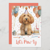 Laten we Pawty verjaardag Goldendoodle hond Kaart (Voorkant / Achterkant)