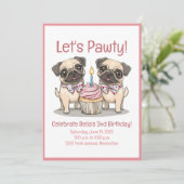 Laten we Pawty Verjaardag Pug Dogs Cupcake Kaart (Staand voorkant)