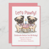 Laten we Pawty Verjaardag Pug Dogs Cupcake Kaart (Voorkant / Achterkant)