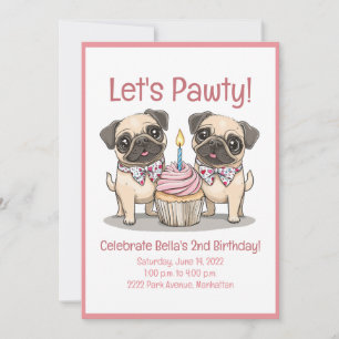 Laten we Pawty Verjaardag Pug Dogs Cupcake Kaart