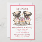 Laten we Pawty Verjaardag Pug Dogs Cupcake Kaart (Voorkant)