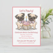 Laten we Pawty Verjaardag Pug Dogs Cupcake Kaart (Staand voorkant)
