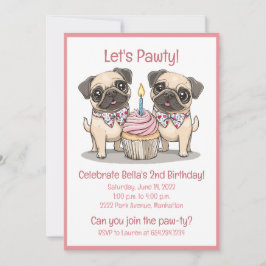Laten we Pawty Verjaardag Pug Dogs Cupcake Kaart