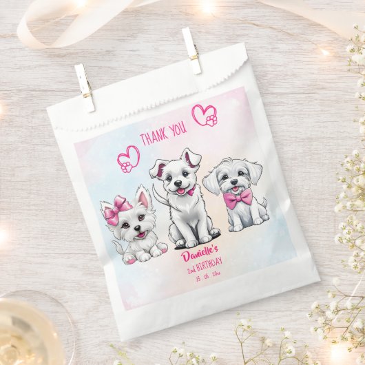 Laten we pawty wit roze schattige puppies verjaard bedankzakje (Geknipt)