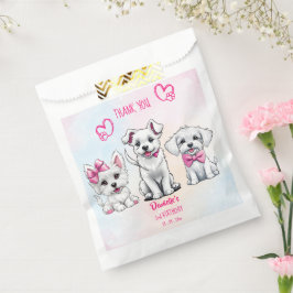 Laten we pawty wit roze schattige puppies verjaard bedankzakje