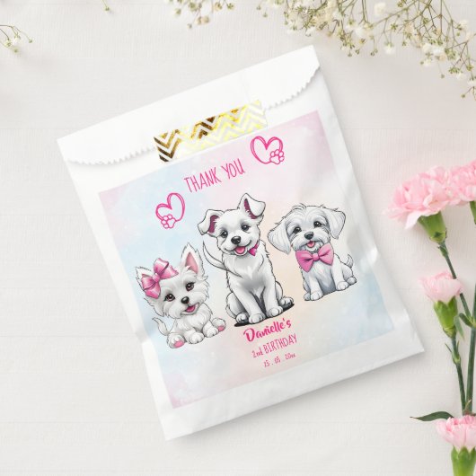 Laten we pawty wit roze schattige puppies verjaard bedankzakje (Gezegeld)