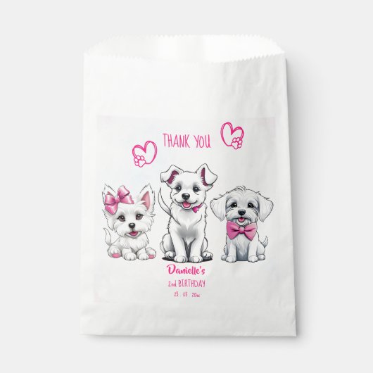 Laten we pawty wit roze schattige puppies verjaard bedankzakje (Voorkant)
