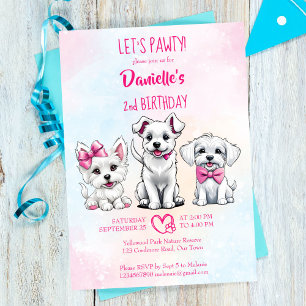 Laten we pawty wit roze schattige puppies verjaard kaart